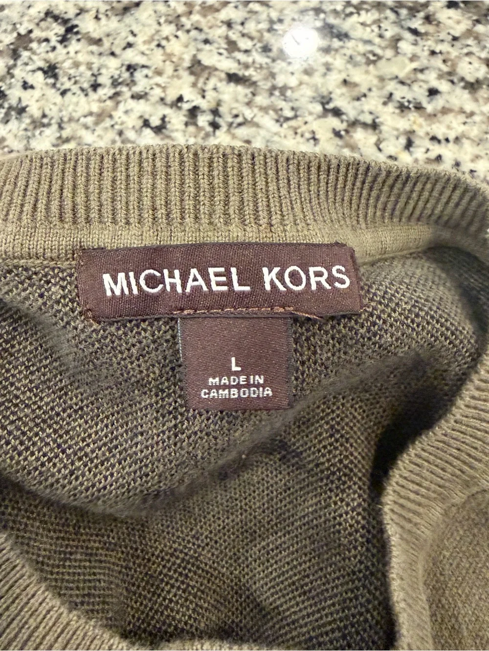 Michael Kors Olive Green Crewneck Sweater with Black MK Pattern
